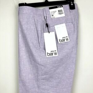 Bar‎ III Men's Suit Dress Pants Purple Slim-Fit Linen Cotton 31Wx30L E111575